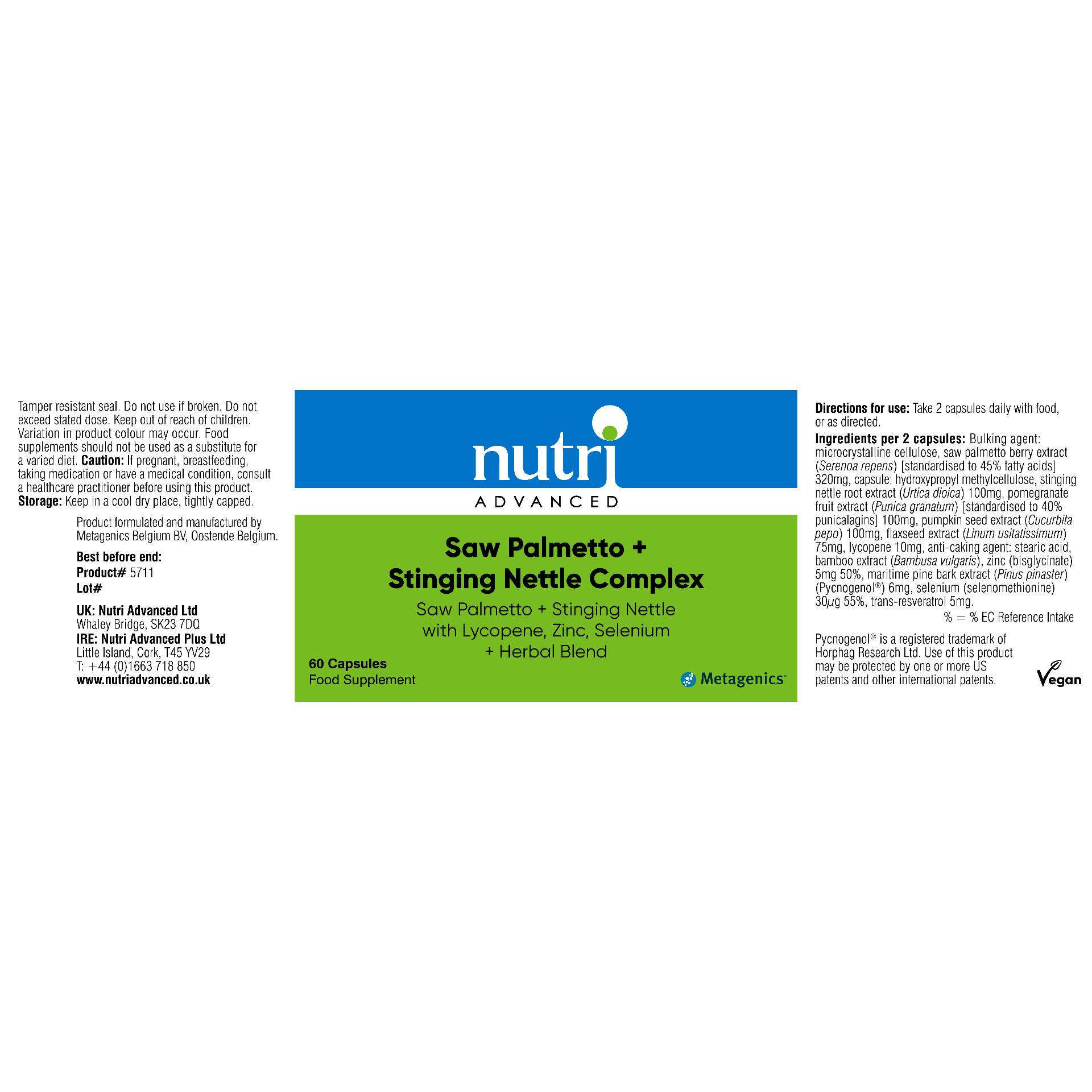 Saw Palmetto + Stinging Nettle Complex 60 Capsules Nutri Advanced